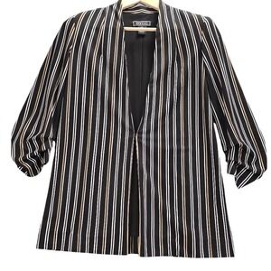 NYCC Womens Striped Open Front Blazer Cardigan Jacket Size S Black White Tan